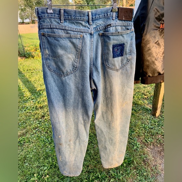 Vtg 70s 80s LEE JEANS MADE IN USA Men’s 36x30 Skyriders Distressed Torn Stained - Picture 2 of 12
